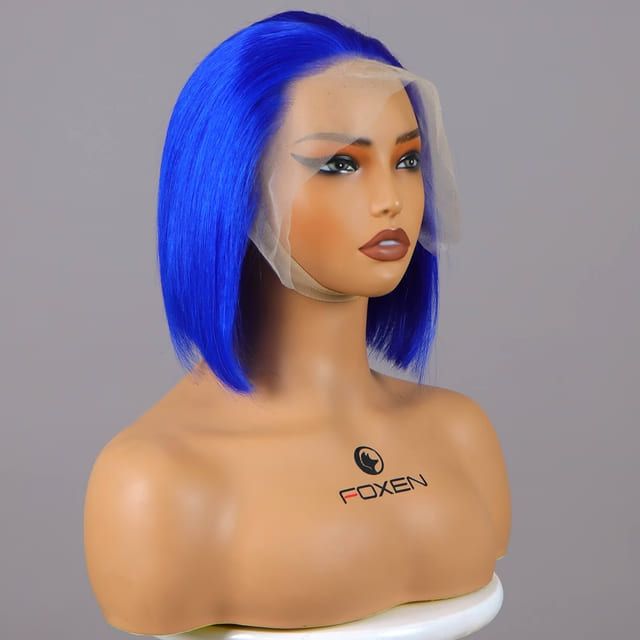 Foxen Hot Blue Straight Bob Wig 13*5 Short Hair Bob Wigs for Summer Daily