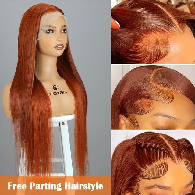 Foxen Reddish Brown Wig Colored Straight Cosplay Wig 13*5 Lace Frontal Human Hair Wigs