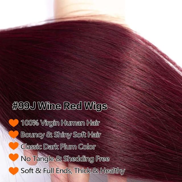 Foxen 99j Burgundy 13*5 Lace Frontal Wigs Human Hair Straight Bob Wigs