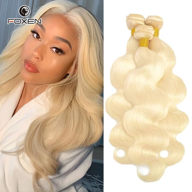 Foxen Raw Human Hair Bundles Body Wave 613#  Blonde Bundles Highlight Colored 3 Bundles of Hair