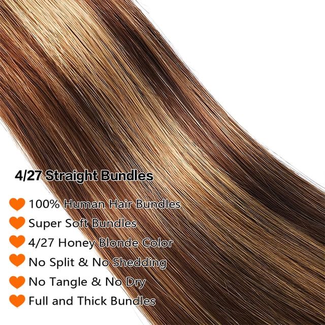 Foxen P4/27 Straight Human Hair Bundles 10A Ombre Highlight 3 Bundles Hair Extensions