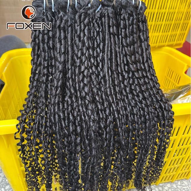 Foxen 12A Pixie Curly Human Hair Bundles Natural Black 4 Bundles Quick Weave Extension