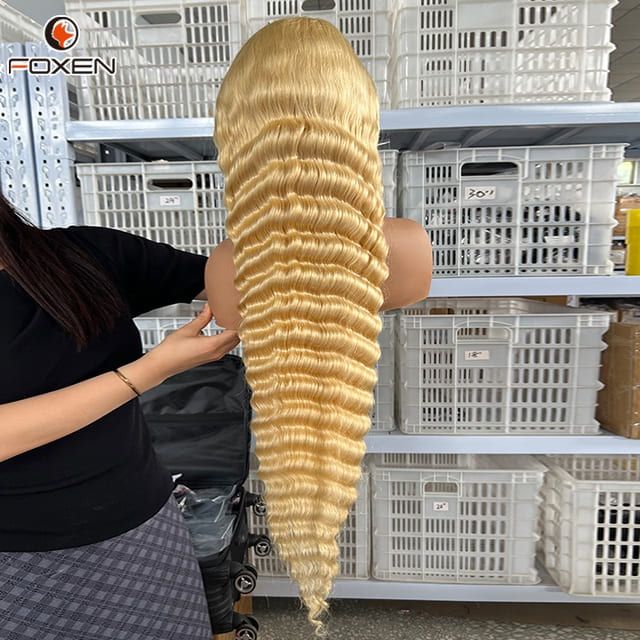 Foxen 613# Blonde Color Raw Human Hair 13*6 HD Lace Front 40 Inches Deep Wave Wigs