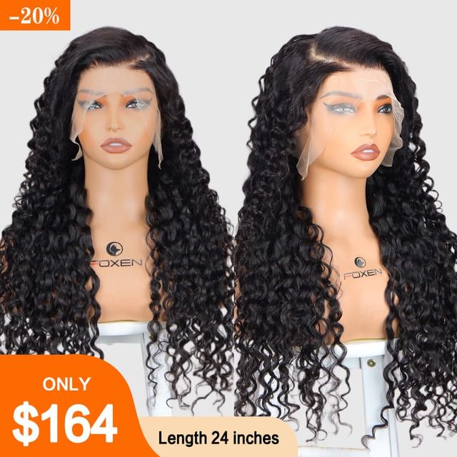 Water Wave Human Hair Wig 13x5 Transparent Lace Front Wigs for Women 200% Density Natural Black Pre-Plucked with Baby Hair