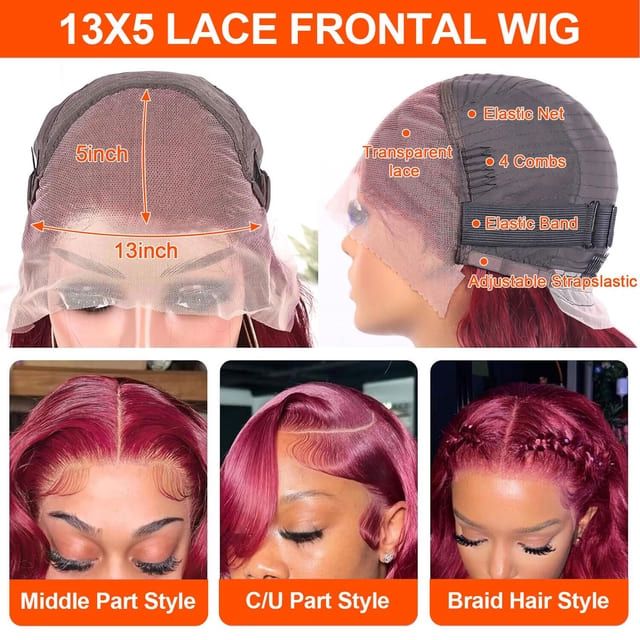 Foxen 13x5 Deep Wave Lace Front Wigs 99j Burgundy Human Hair Curly Wave Wigs
