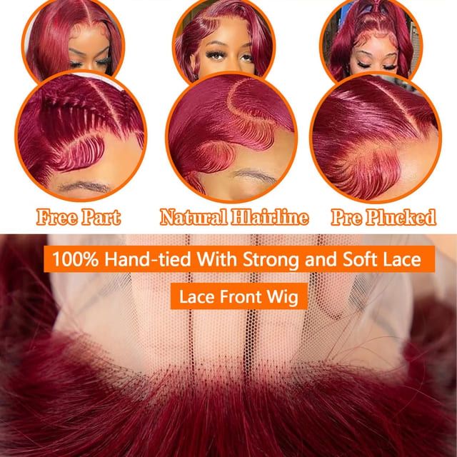 Foxen 13x5 Deep Wave Lace Front Wigs 99j Burgundy Human Hair Curly Wave Wigs