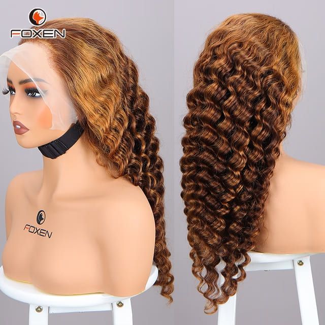 Foxen Wholesale Human Hair 13×4 Lace Wig Deep Wave P4/30 Ombre Curly Hair Wigs for Women