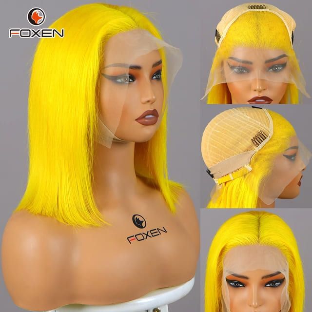 Foxen Yellow Bob Wig 13*6 Short Straight Yellow Wig Women Looking For Daily Party