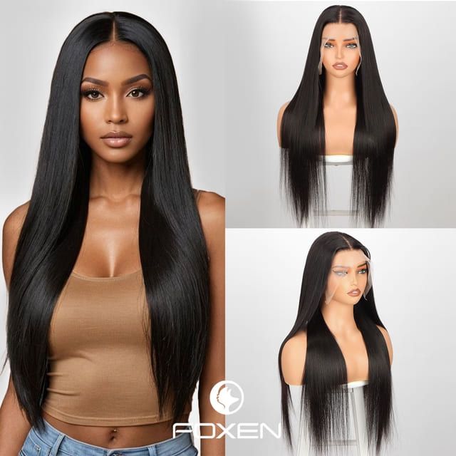 Foxen Human Hair Wig 4x4/5x5 Lace Closure Wig Straight Closure Wig Bleached Knots Match All Skin Tones 