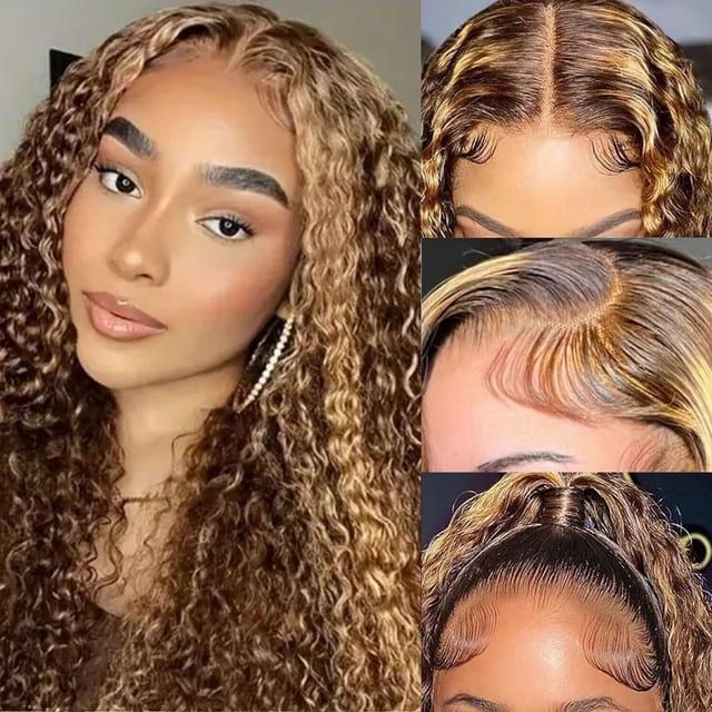 Foxen 100% Human Hair P4/27 Colored Deep Wave Wig 13x4 Highlight Ombre Hair