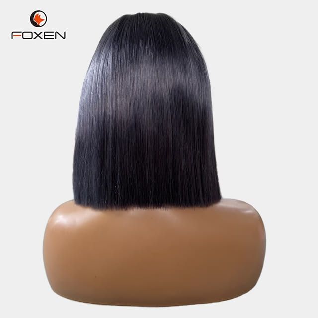 Foxen Deep Grey Straight Hair Bob Wigs 5*5 Lace Lightweight Natural Looking Human Hair Wigs