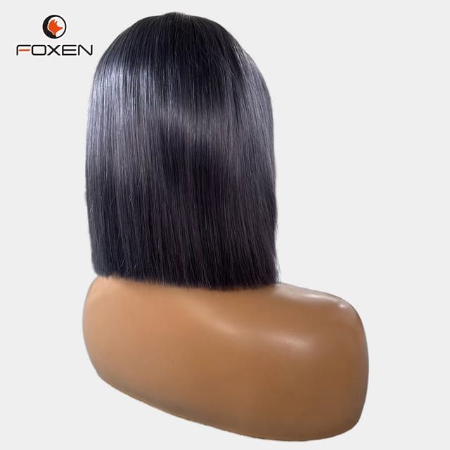 Foxen Deep Grey Straight Hair Bob Wigs 5*5 Lace Lightweight Natural Looking Human Hair Wigs