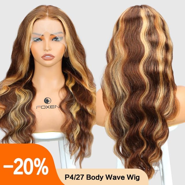 Foxen P4/27 Colored Ombre Lace Front Wigs Real Human Hair Wigs Pre Plucked for Women