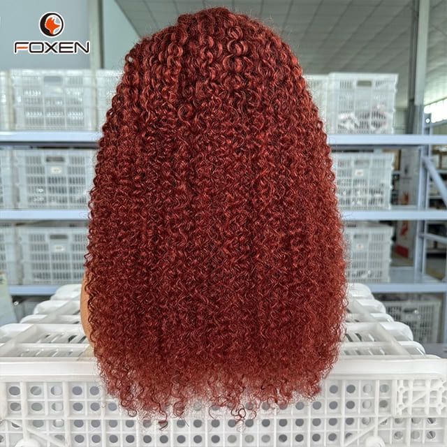 Foxen Factory Hot Afro Kinky Curly Hair Wigs Dark Red 13x4 Lace Frontal Wigs
