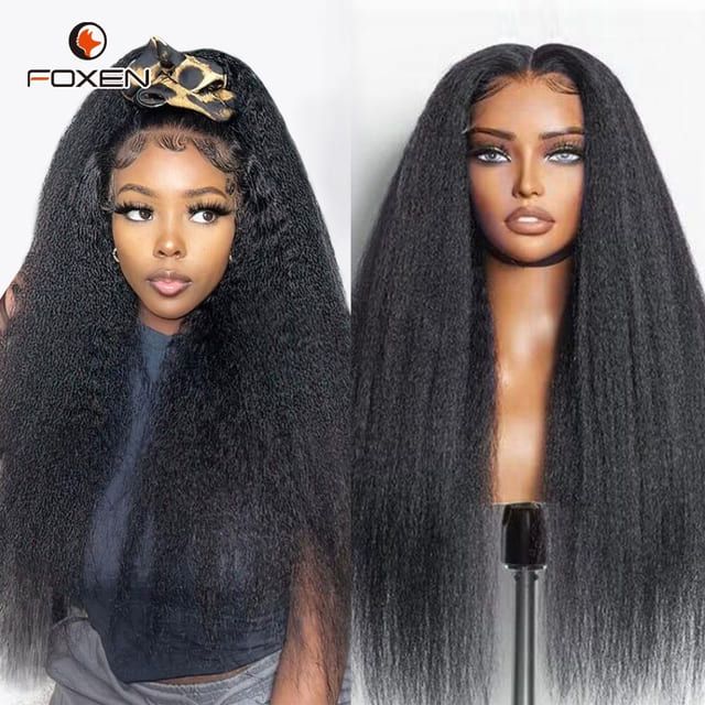 Foxen Kinky Straight Lace Front Wigs 13*4 Transparent HD Lace 100% Virgin Human Hair