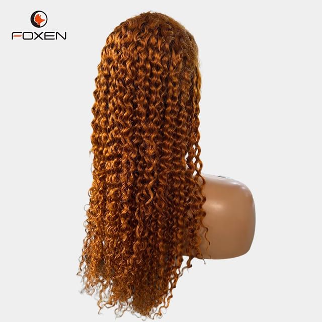 Factory Custom Human Hair Wigs 13*4 Lace Front 350# Ginger Color Jerry Curly Hair Wigs