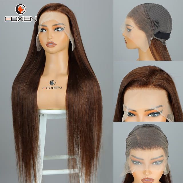 Foxen 13*6 Brown Lace Front Wigs Virgin Human Hair 4# Brown Straight Beginner Wig
