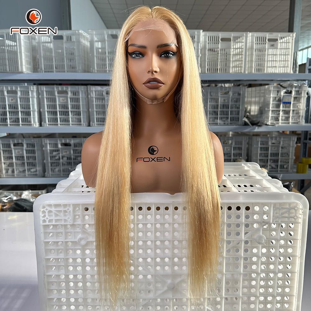 Foxen Hair 5*5 Lace Closure P6/613 Blonde Ombre Hair Straight Wigs for Custom