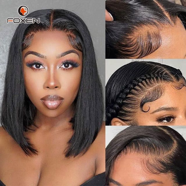 Foxen Bob Human Hair Wigs 13*5 Lace Frontal Wig Glueless Straight Hair Wig for Beginner