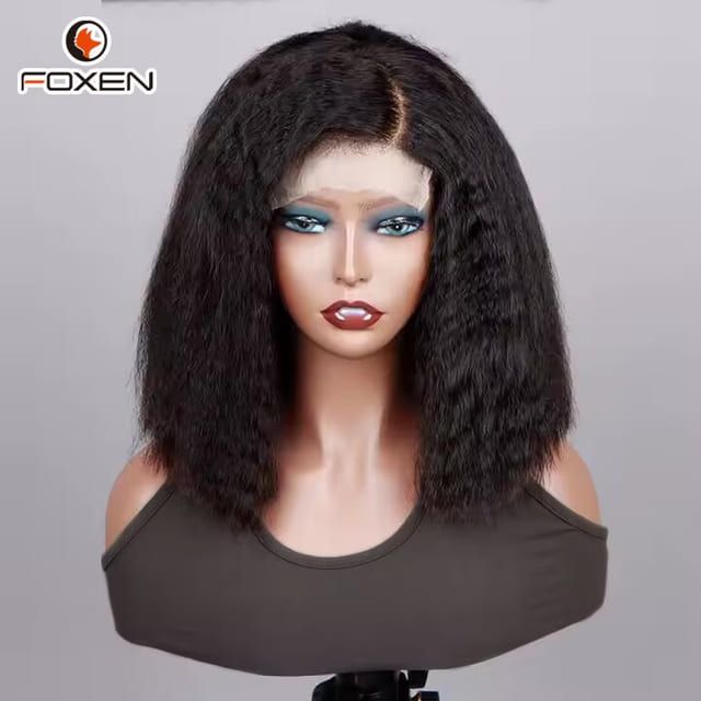Foxen Wholesale Virgin Human Hair Bob Wig Kinky Straight Hair 4x4 Hd Lace Closure Wigs