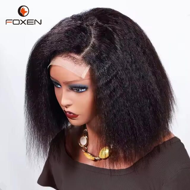 Foxen Wholesale Virgin Human Hair Bob Wig Kinky Straight Hair 4x4 Hd Lace Closure Wigs