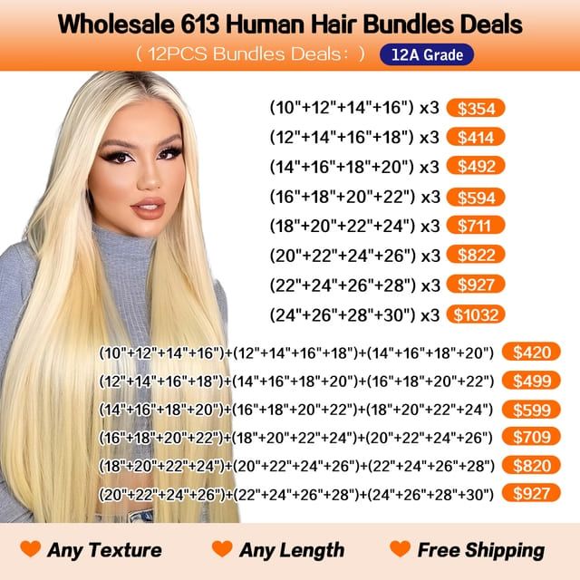 Factory Wholesale 12A Grade 613 Human Hair Bundles Deals Free Shipping
