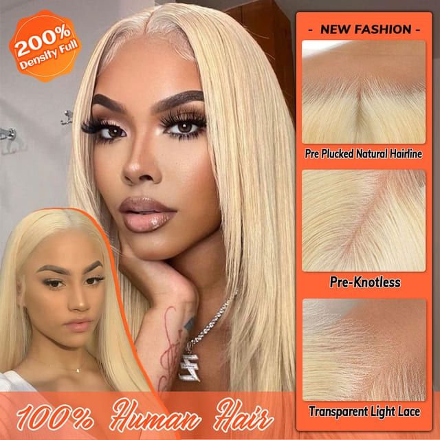 613 Lace Front Wig Human Hair 200 Density Straight Blonde 613 Transparent Lace Front Wig with Baby Hair