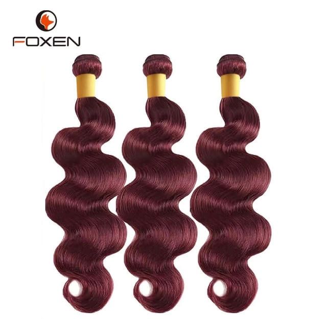 Foxen #99j Burgundy Human Hair Bundles 10A Body Wave 3 Bundles for Sew In