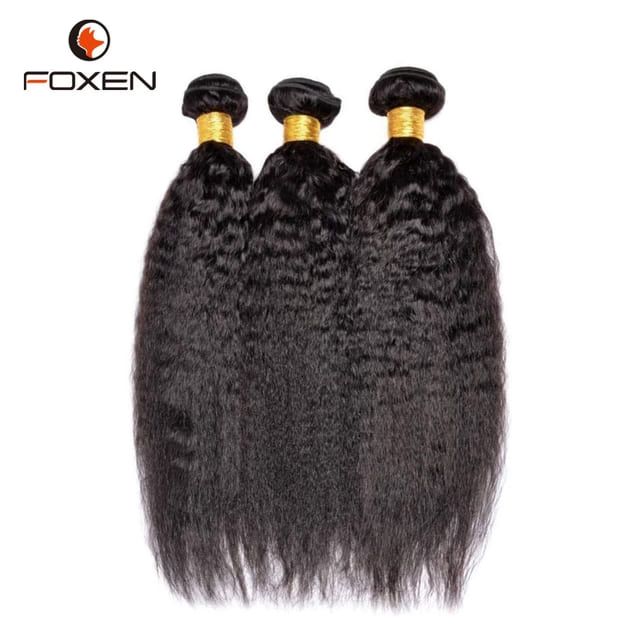 Foxen Wholesale Kinky Straight Hair 3 Bundles Brazilian Hair Natural Black Color