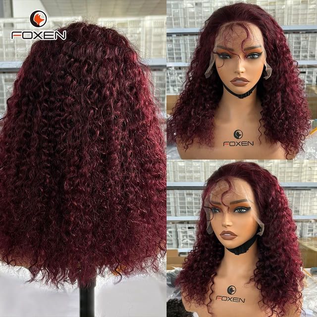 Wholesale 99J Pixie Curly Wigs 13x6 Lace Front Virgin Hair Factory Direct Sale (NO MOQ)