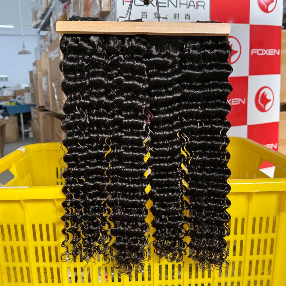 Foxen 12A Deep Wave Hair Bundles Premium Virgin Human Hair 4 Bundles for Natural Weave