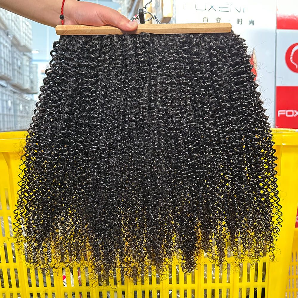 Foxen Factory 12A Afro Kinky Curly Human Hair Bundles for Weave Extensions