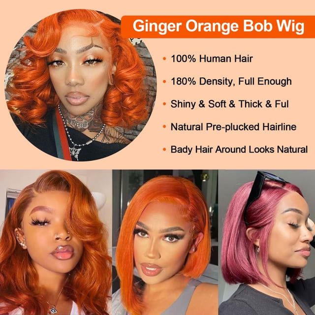 Luxury Foxen 13x5 Transparent Lace Front Wigs 350# Ginger Human Hair Bob Wigs