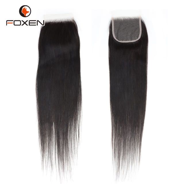 Foxen Human Hair 4*4/5*5 Lace Closure Straight Hair Free Part Transparent Lace Closure