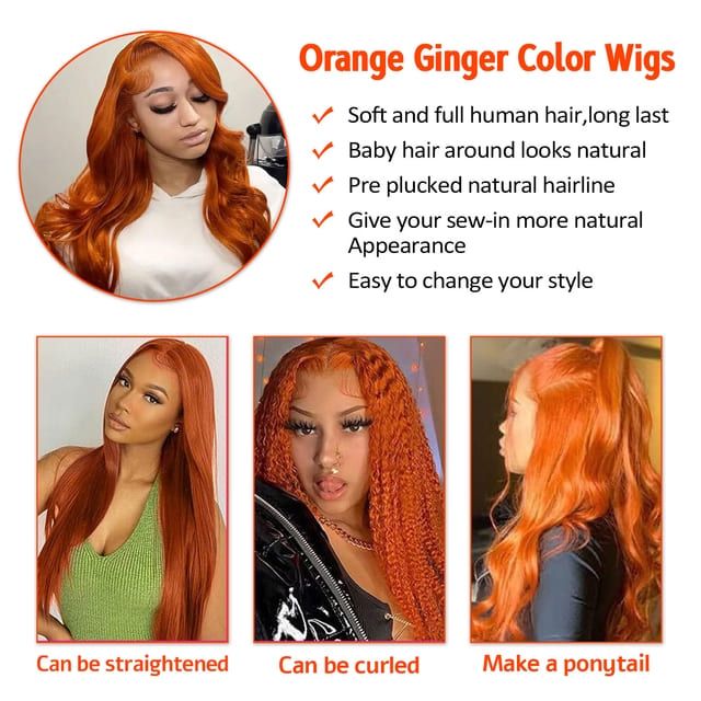 Hot Selling 350 Ginger Body Wave Lace Front Wigs 13*4 Lace Frontal Human Hair Wigs