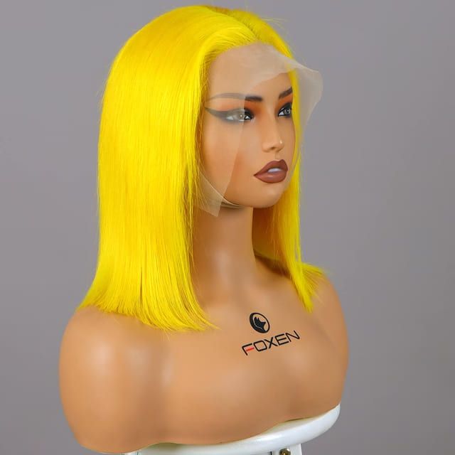 Foxen Yellow Wig 13*4 Short Bob Straight Hair Women Human Hair Wigs for Party