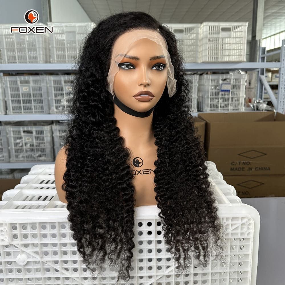 Foxen Factory 220% Density Burmese Curly Wig 13*5 Lace Front Natural Black Human Hair Wig