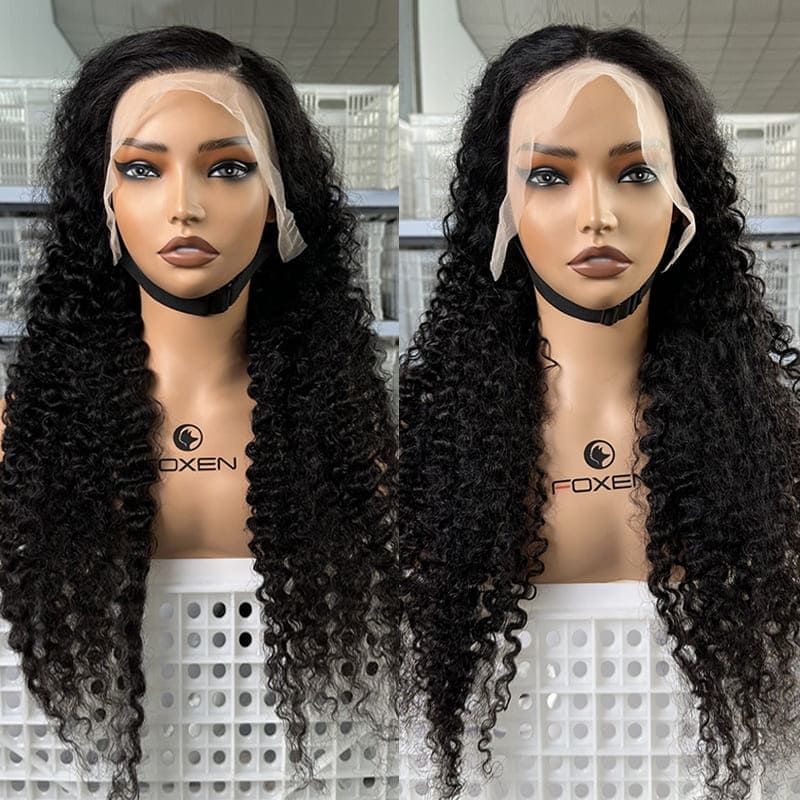 Foxen Factory 220% Density Burmese Curly Wig 13*5 Lace Front Natural Black Human Hair Wig