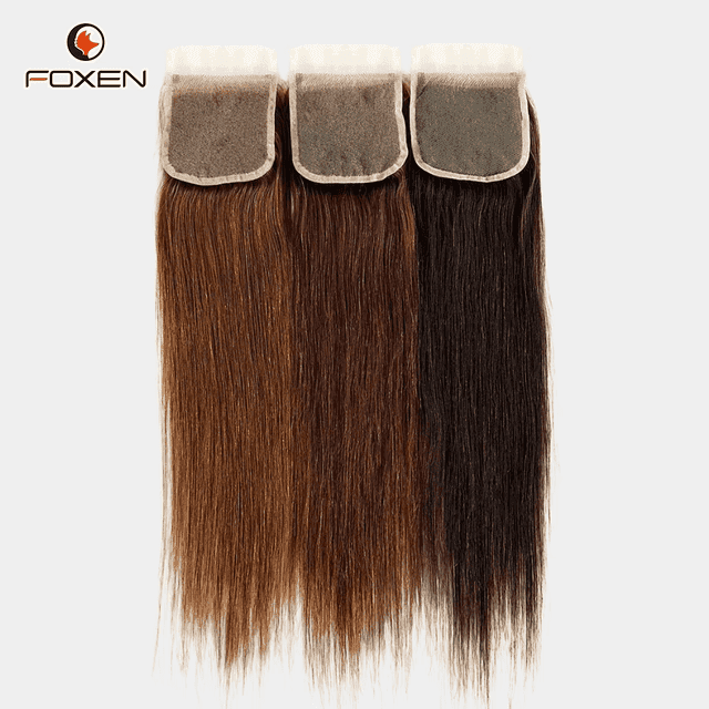 Foxen Factory Brown Straight Human Hair 4*4 Lace Closure for Hair Extensions Weave