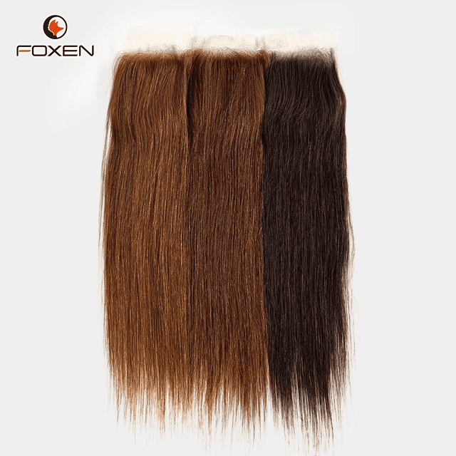 Foxen Factory Brown Straight Human Hair 4*4 Lace Closure for Hair Extensions Weave
