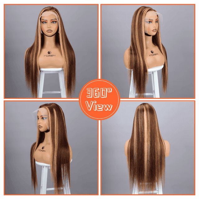 Luxury Foxen Human Wigs Highlight Ombre P4/27 Straight Lace Front Wigs 13*4/13*5/13*6 Lace Frontal Wig