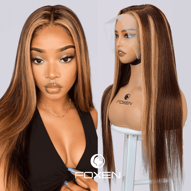 Luxury Foxen Human Wigs Highlight Ombre P4/27 Straight Lace Front Wigs 13*4/13*5/13*6 Lace Frontal Wig