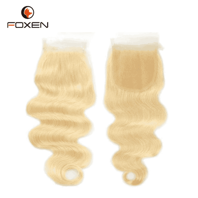 Foxen Virgin Human Hair 613 Body Wave Blonde Blond Lace Closure Hair Extensions