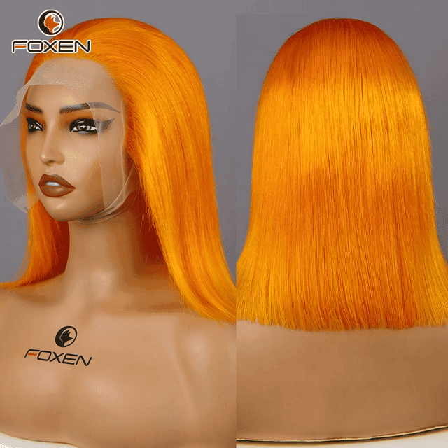 Foxen Orange Bob Hair​ Wigs 200% Density Real Human Hair Wigs for Cosplay