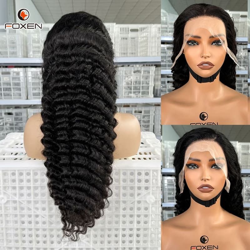 Foxen New 220% Density Deep Waves Wigs 13*5 Lace Front Human Hair Wigs Upgrade