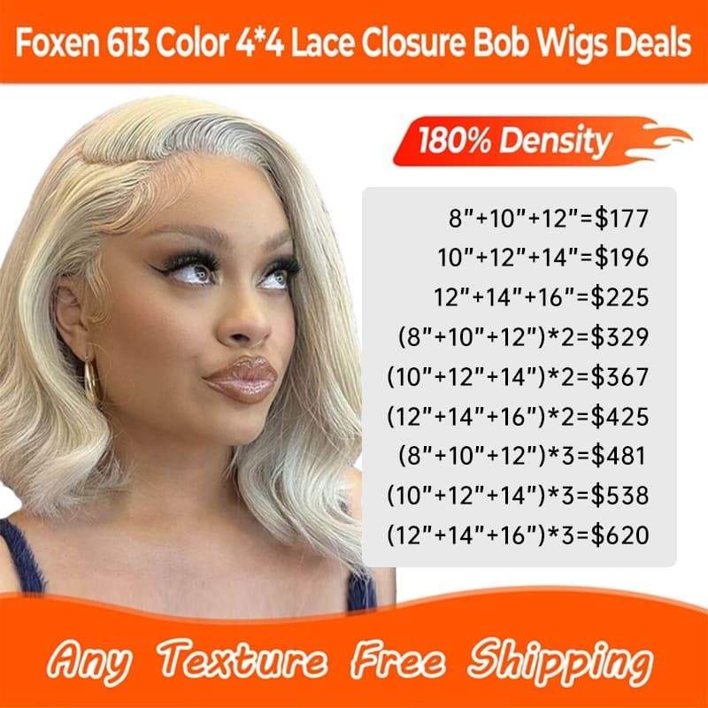 Reliable Manufacturer Foxen 613 Colored Bob Wigs 4*4 Lace Closure Wigs Free Shipping