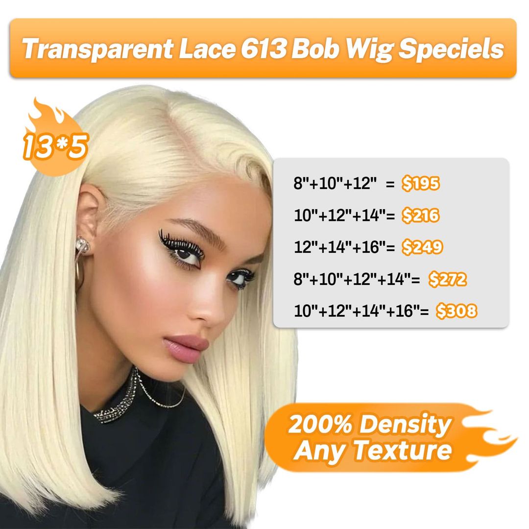 Wholesale 613 Lace Front Bob Wig 200% Density 13*5 Lace Frontal Wig Human Hair for Women
