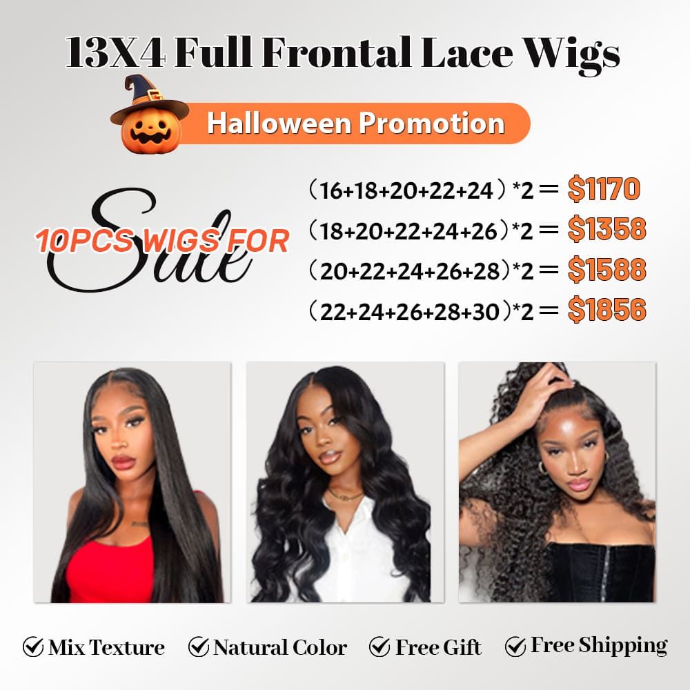 Foxen Human Hair Lace Front Wig 180% Density 13*4 Full Frontal Wigs 10pcs for Wholesale