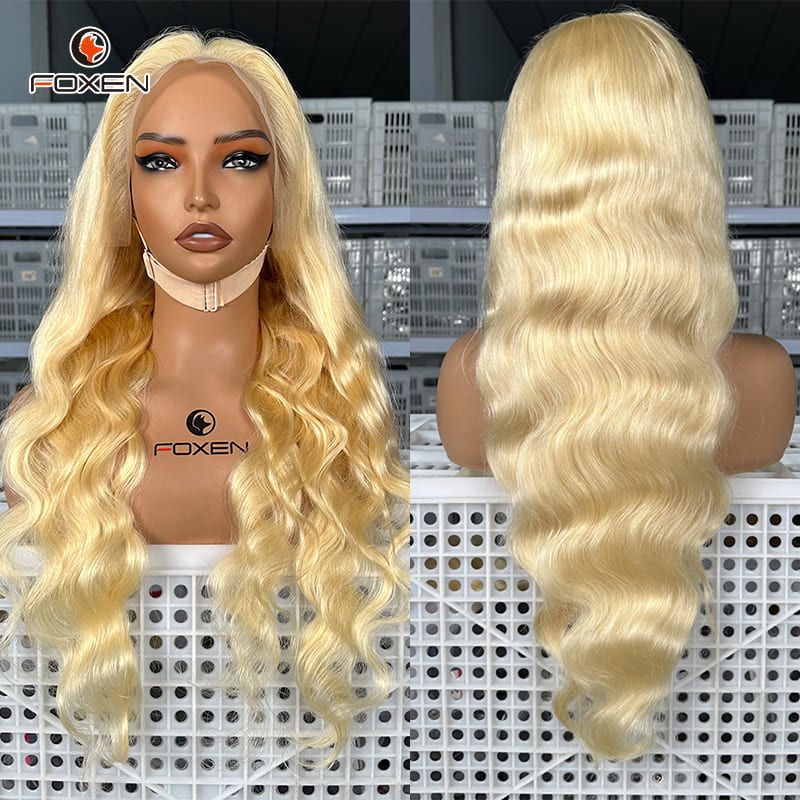 Top 613# Blonde Virgin Human Hair Body Wave Wig 13x6 HD Lace Front Foxen Hair Factory Great Deal
