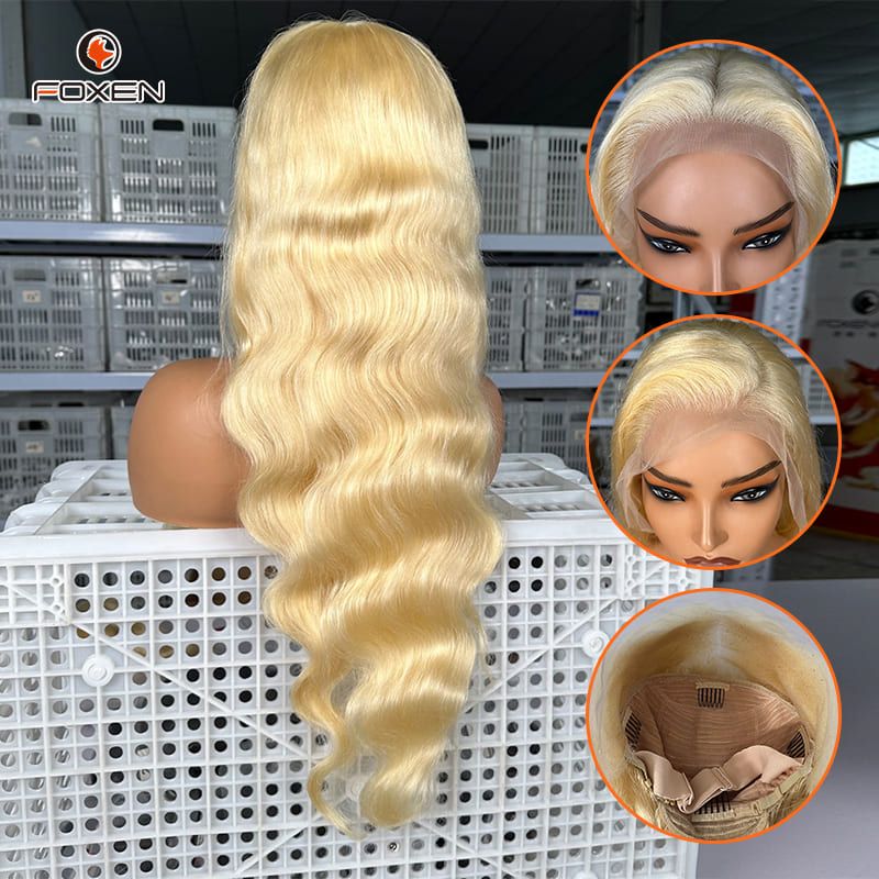 Top 613# Blonde Virgin Human Hair Body Wave Wig 13x6 HD Lace Front Foxen Hair Factory Great Deal